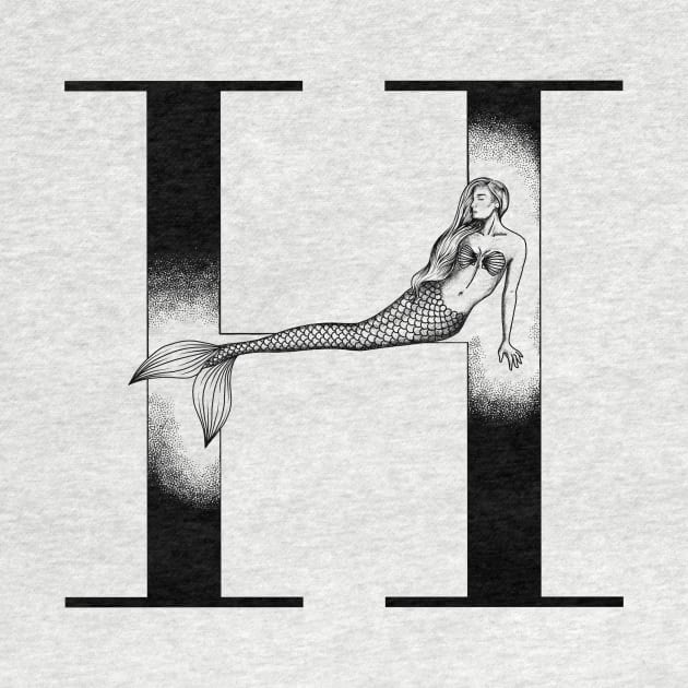 Mermaid Monogram H by Elizabeth Weglein Art